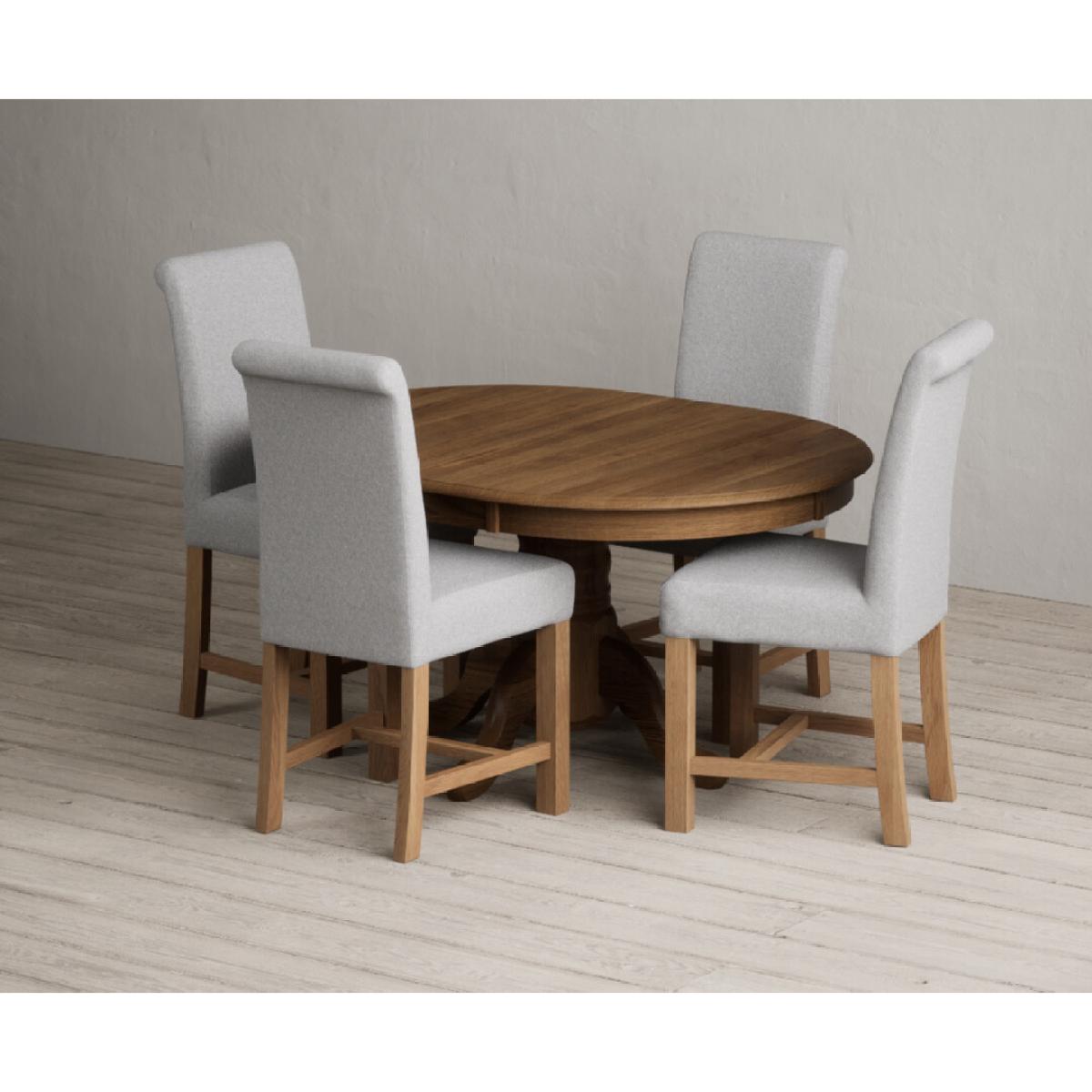 Extending Hertford 100cm - 130cm Rustic Oak Pedestal Dining Table with 4 Natural Scroll Back Chairs – image 16