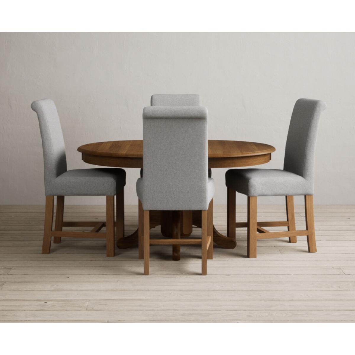Extending Hertford 100cm - 130cm Rustic Oak Pedestal Dining Table with 4 Natural Scroll Back Chairs – image 17