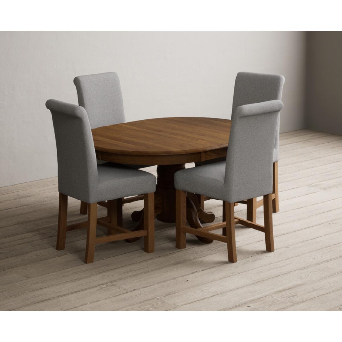 Extending Hertford 100cm - 130cm Rustic Oak Pedestal Dining Table with 4 Natural Scroll Back Chairs – image 18