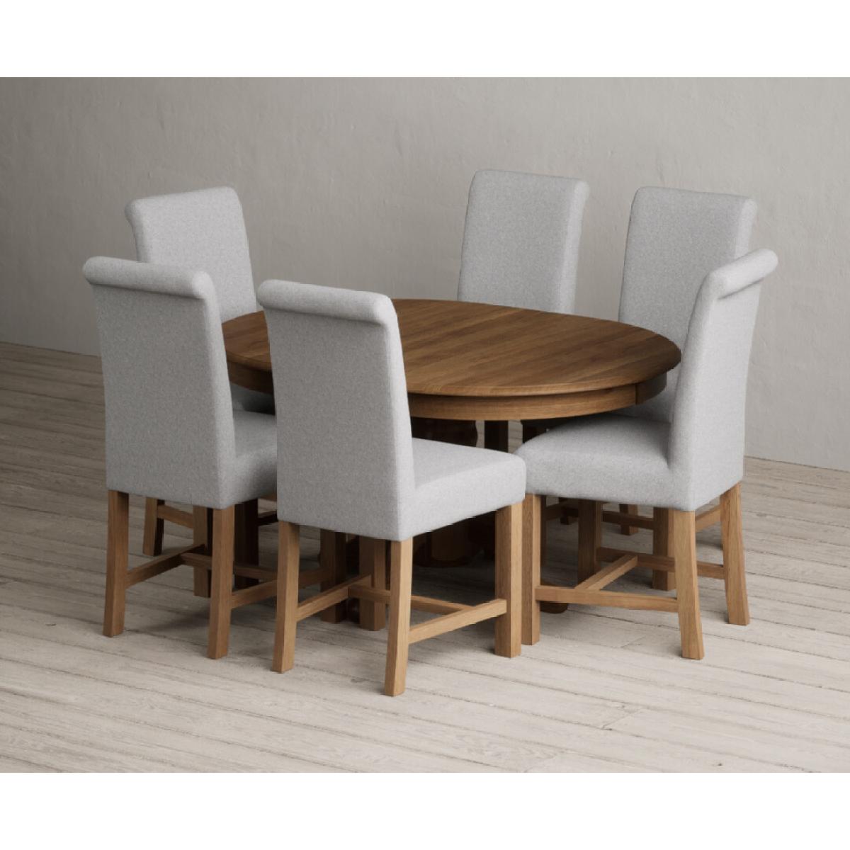 Extending Hertford 100cm - 130cm Rustic Oak Pedestal Dining Table with 4 Natural Scroll Back Chairs – image 19