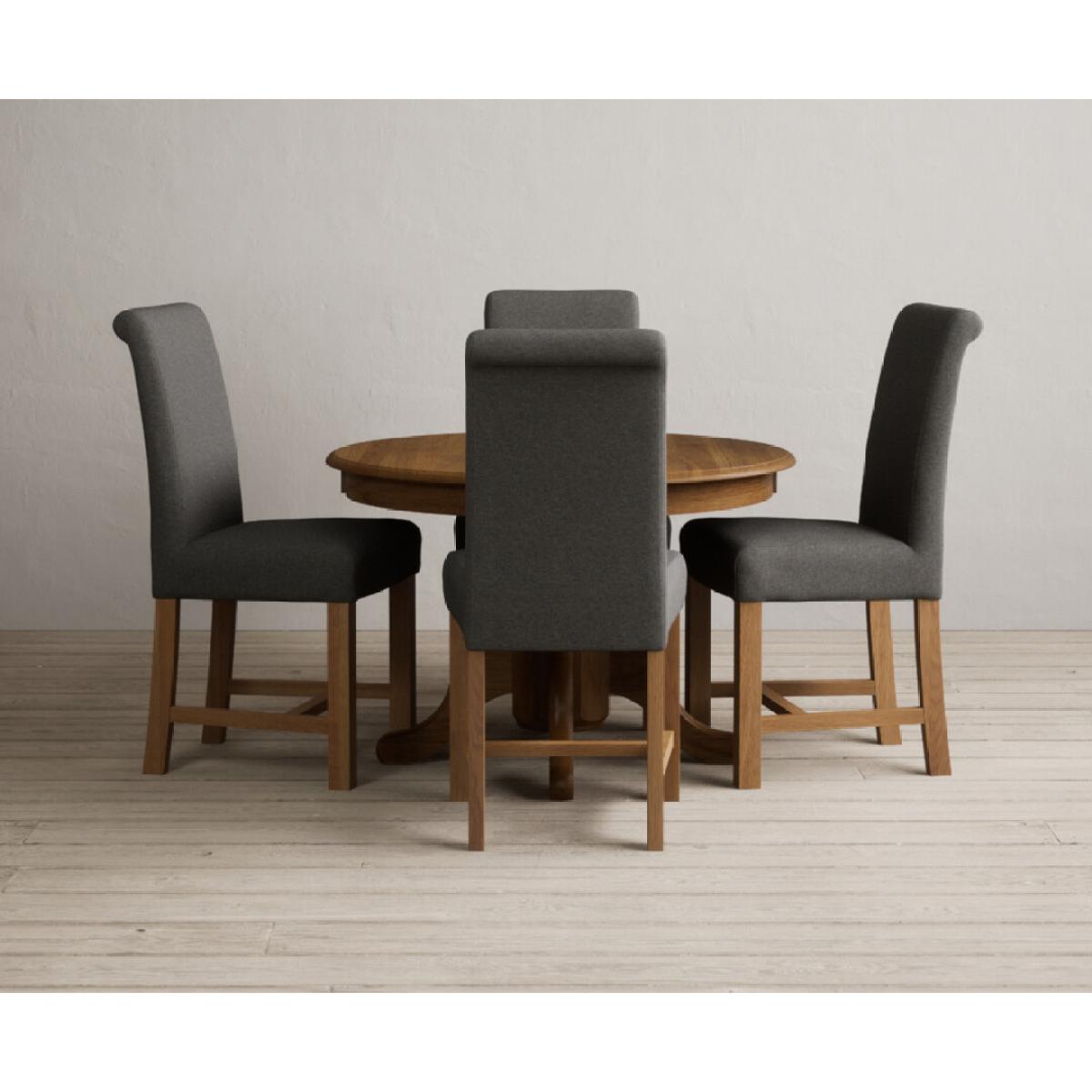 Extending Hertford 100cm - 130cm Rustic Oak Pedestal Dining Table with 4 Natural Scroll Back Chairs – image 3