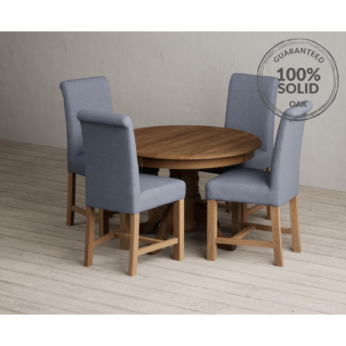 Extending Hertford 100cm - 130cm Rustic Oak Pedestal Dining Table with 4 Natural Scroll Back Chairs – image 23