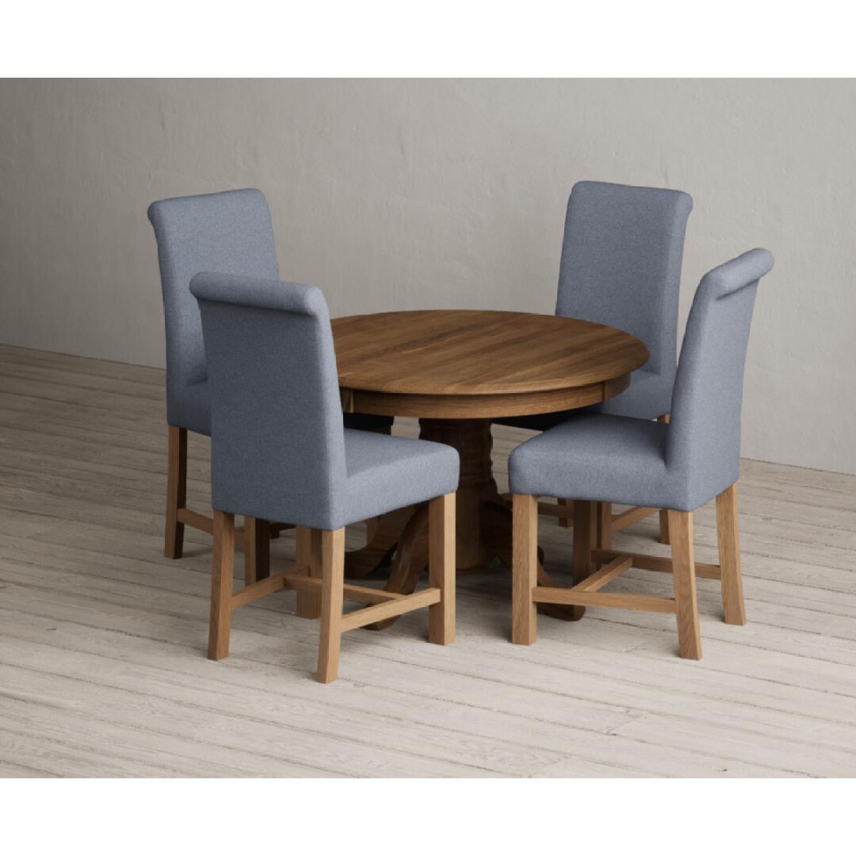 Extending Hertford 100cm - 130cm Rustic Oak Pedestal Dining Table with 4 Natural Scroll Back Chairs – image 24
