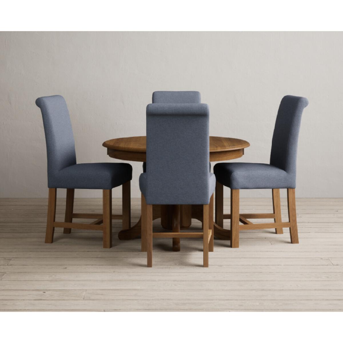 Extending Hertford 100cm - 130cm Rustic Oak Pedestal Dining Table with 4 Natural Scroll Back Chairs – image 25