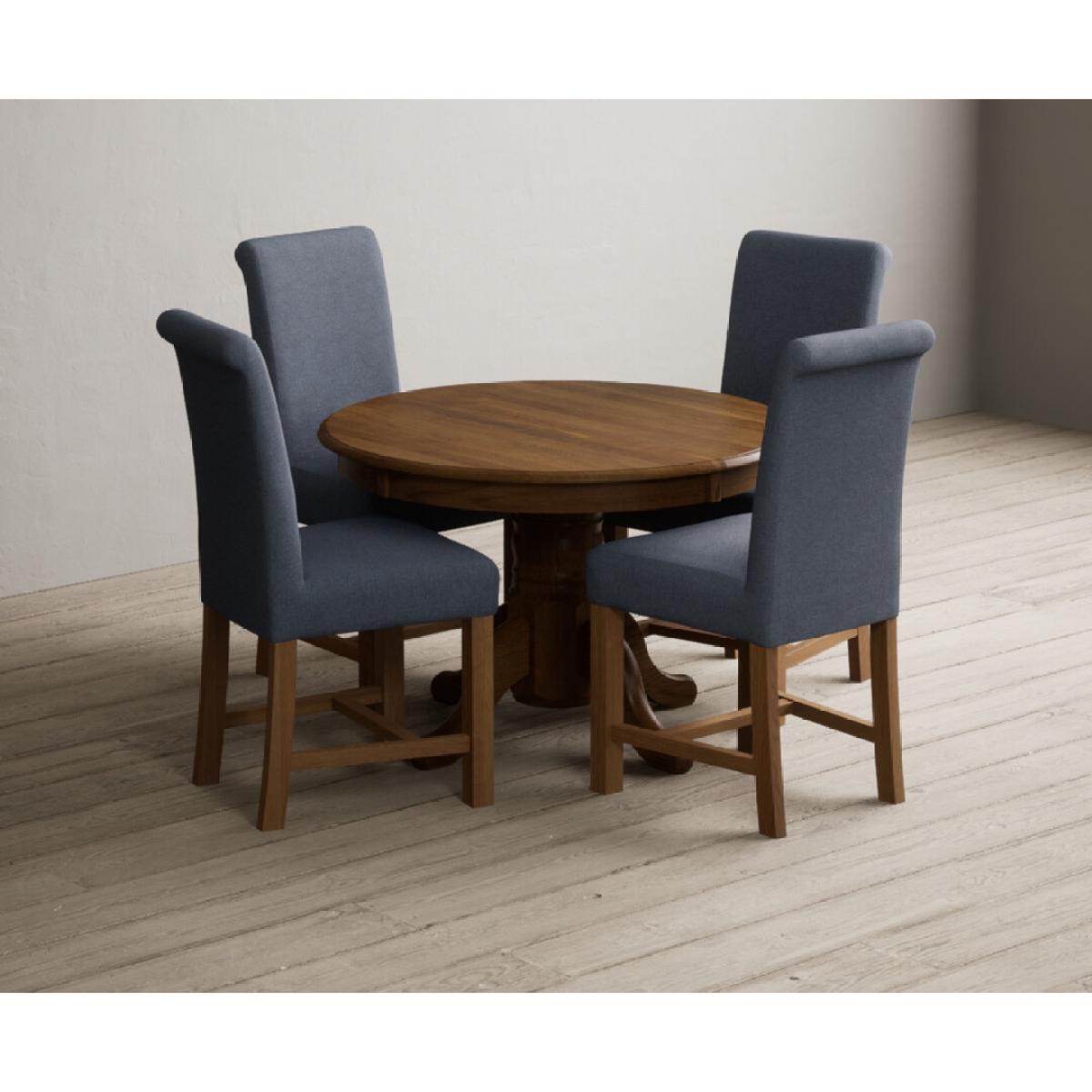 Extending Hertford 100cm - 130cm Rustic Oak Pedestal Dining Table with 4 Natural Scroll Back Chairs – image 26