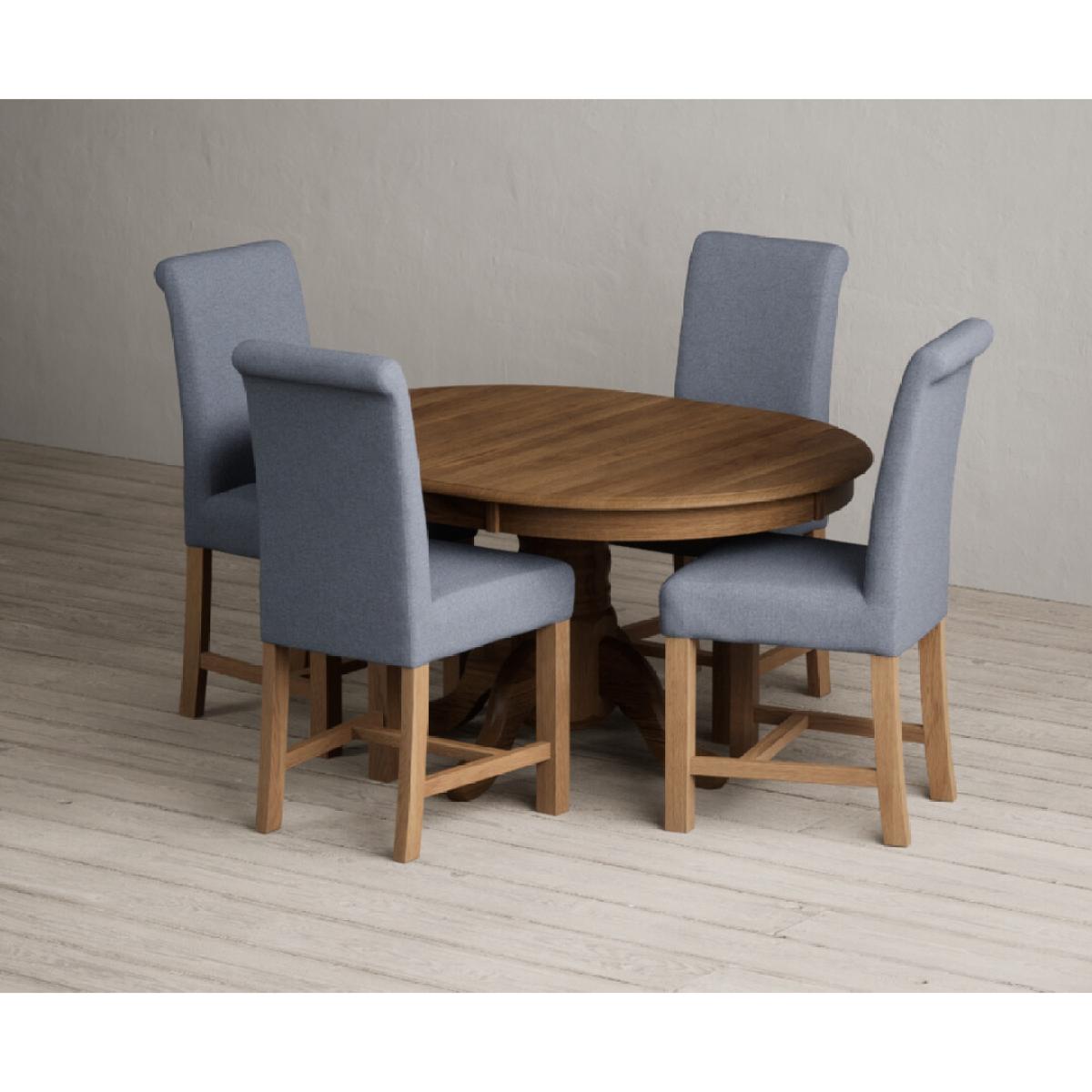 Extending Hertford 100cm - 130cm Rustic Oak Pedestal Dining Table with 4 Natural Scroll Back Chairs – image 27