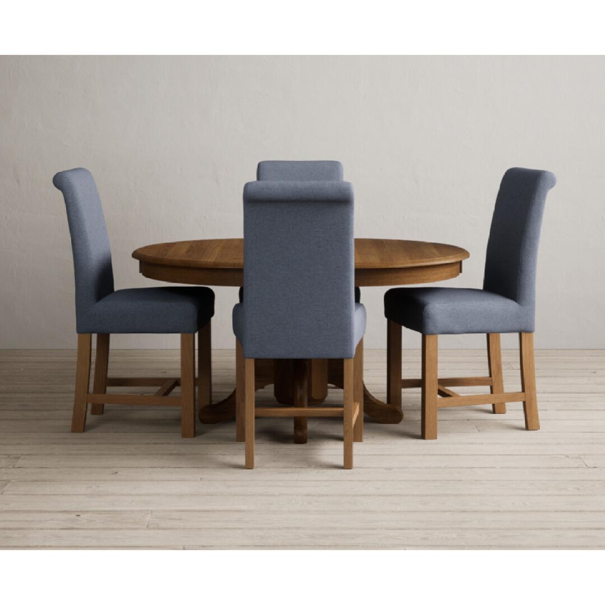 Extending Hertford 100cm - 130cm Rustic Oak Pedestal Dining Table with 4 Natural Scroll Back Chairs – image 28