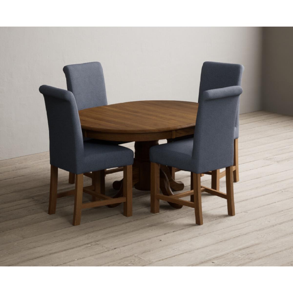 Extending Hertford 100cm - 130cm Rustic Oak Pedestal Dining Table with 4 Natural Scroll Back Chairs – image 29
