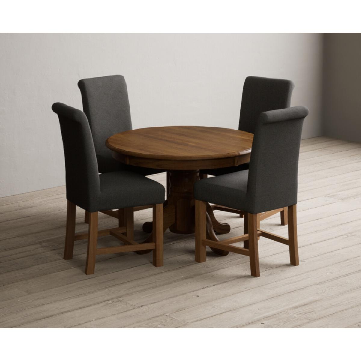 Extending Hertford 100cm - 130cm Rustic Oak Pedestal Dining Table with 4 Natural Scroll Back Chairs – image 4