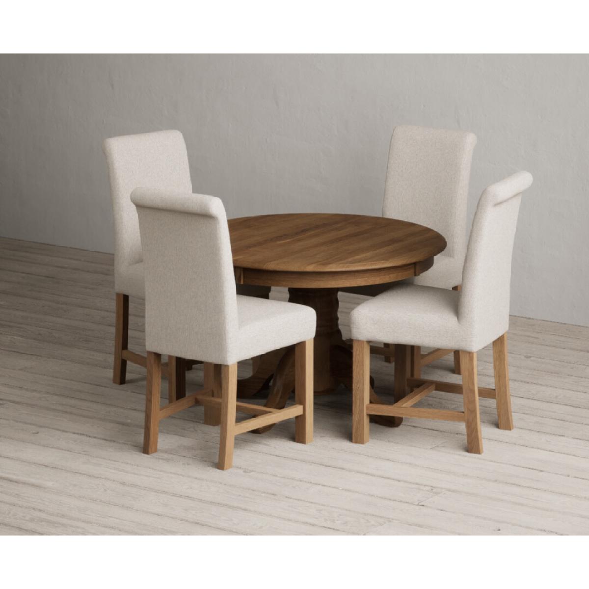 Extending Hertford 100cm - 130cm Rustic Oak Pedestal Dining Table with 4 Natural Scroll Back Chairs – image 35