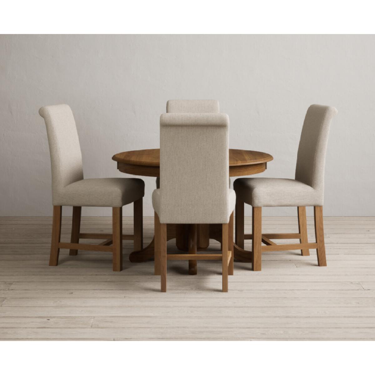 Extending Hertford 100cm - 130cm Rustic Oak Pedestal Dining Table with 4 Natural Scroll Back Chairs – image 36