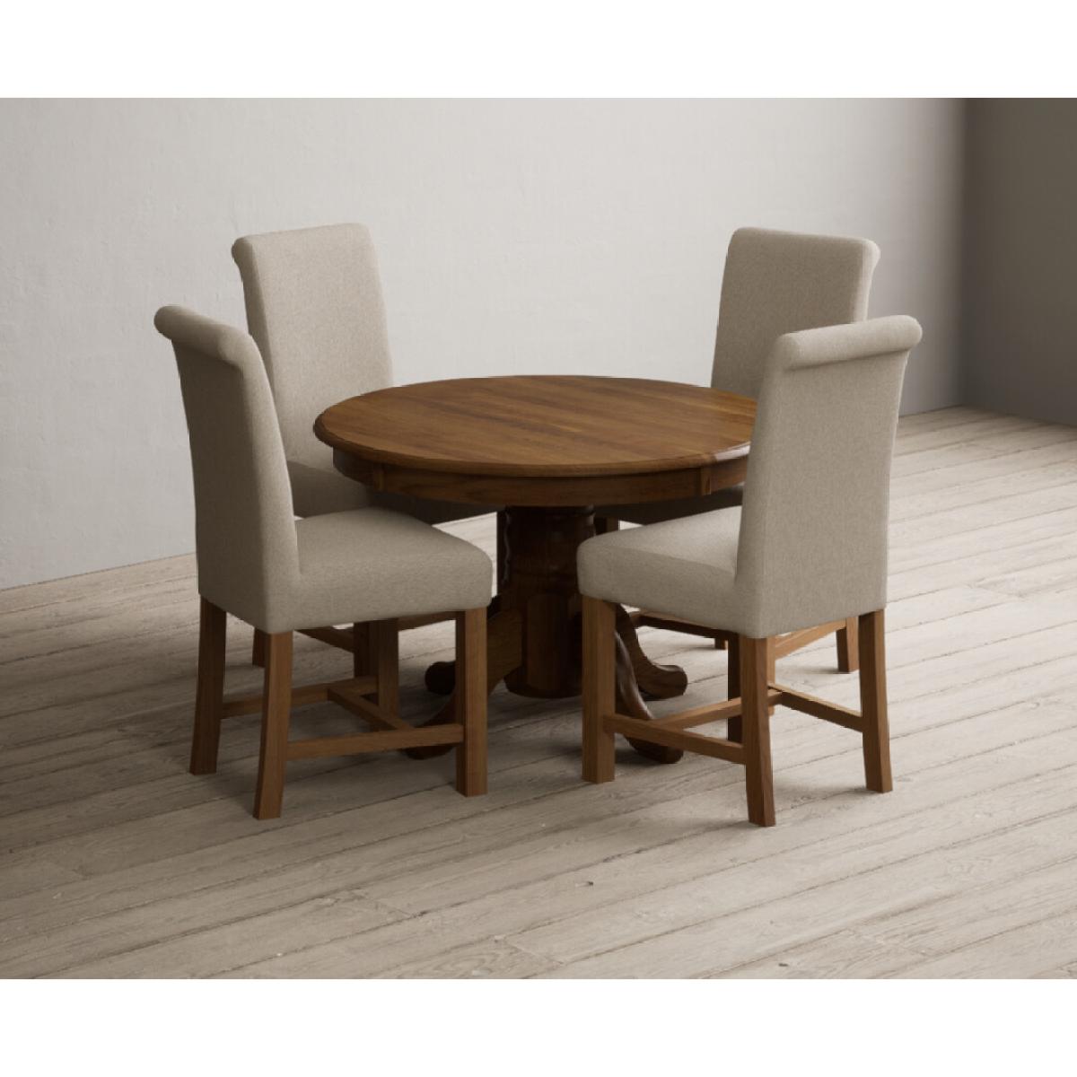 Extending Hertford 100cm - 130cm Rustic Oak Pedestal Dining Table with 4 Natural Scroll Back Chairs – image 37