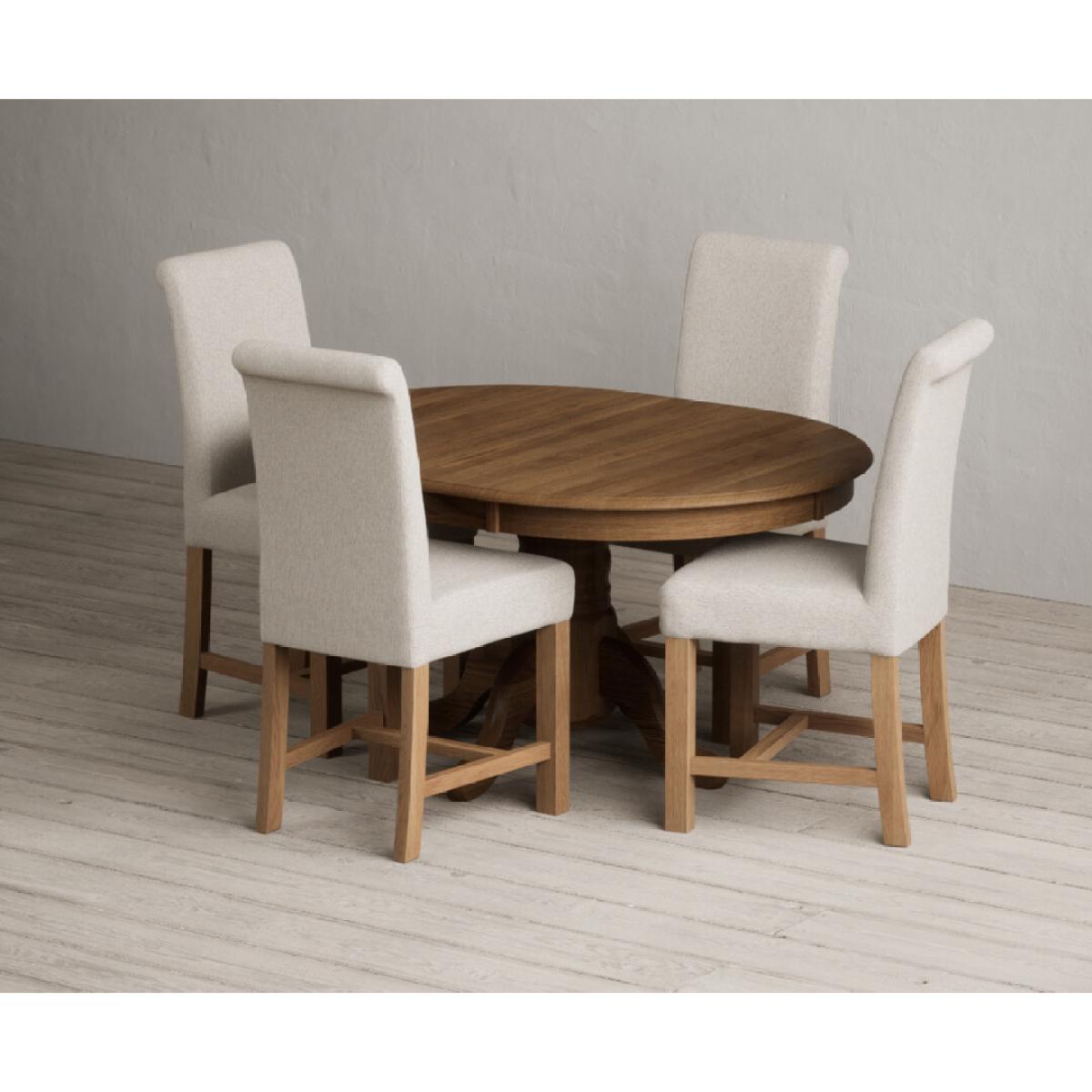Extending Hertford 100cm - 130cm Rustic Oak Pedestal Dining Table with 4 Natural Scroll Back Chairs – image 38