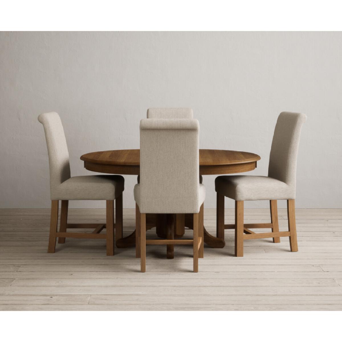 Extending Hertford 100cm - 130cm Rustic Oak Pedestal Dining Table with 4 Natural Scroll Back Chairs – image 39