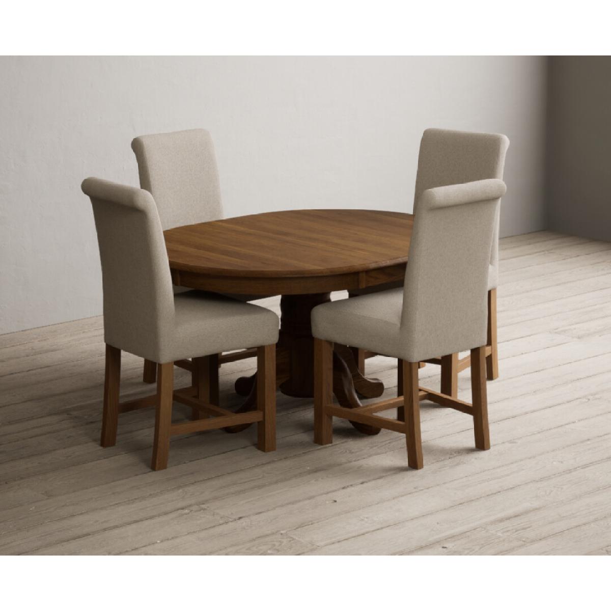 Extending Hertford 100cm - 130cm Rustic Oak Pedestal Dining Table with 4 Natural Scroll Back Chairs – image 40