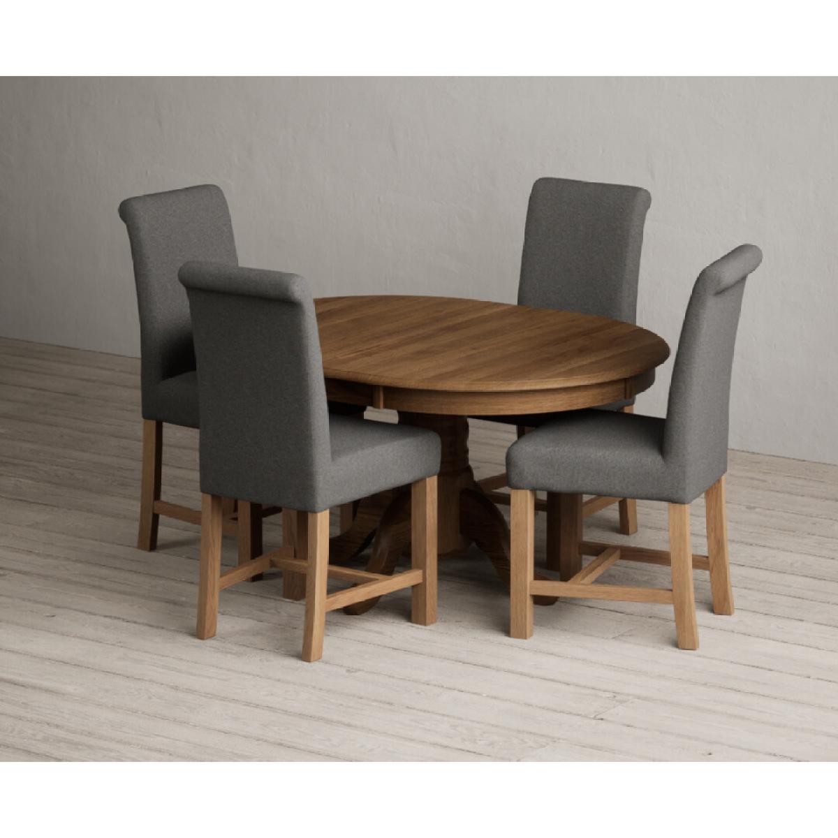 Extending Hertford 100cm - 130cm Rustic Oak Pedestal Dining Table with 4 Natural Scroll Back Chairs – image 5