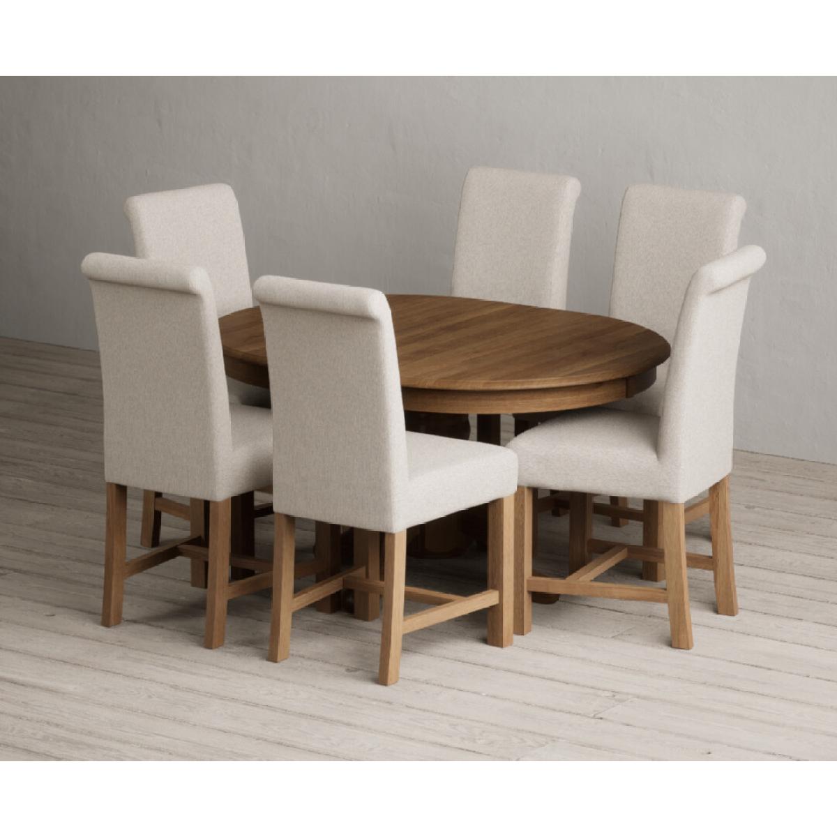 Extending Hertford 100cm - 130cm Rustic Oak Pedestal Dining Table with 4 Natural Scroll Back Chairs – image 41