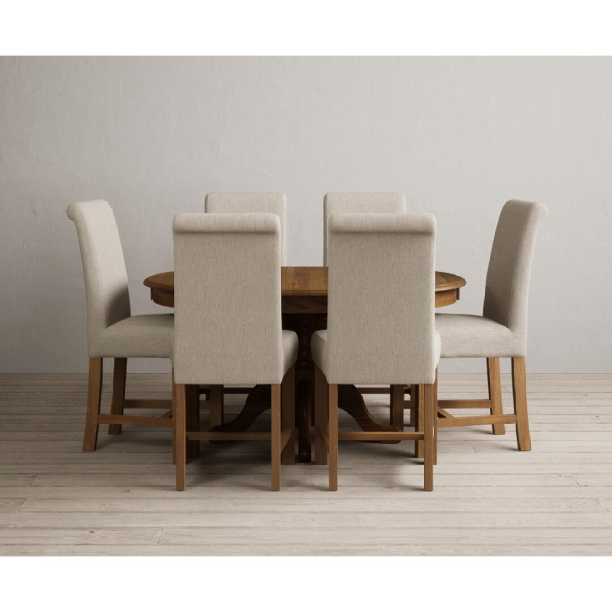 Extending Hertford 100cm - 130cm Rustic Oak Pedestal Dining Table with 4 Natural Scroll Back Chairs – image 42