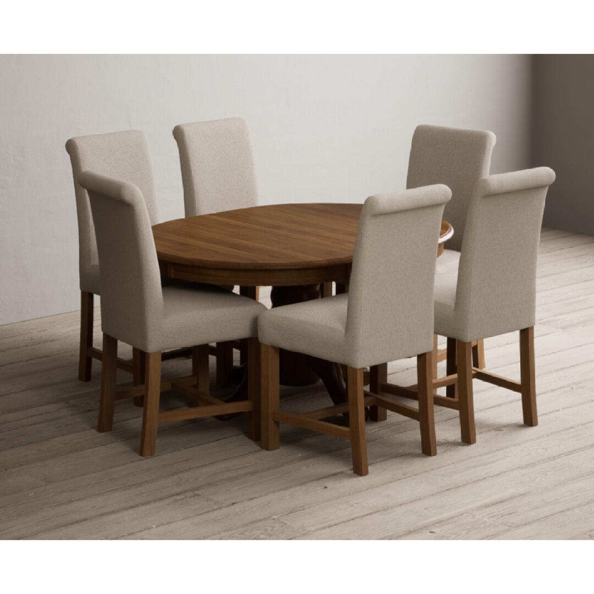 Extending Hertford 100cm - 130cm Rustic Oak Pedestal Dining Table with 4 Natural Scroll Back Chairs – image 43
