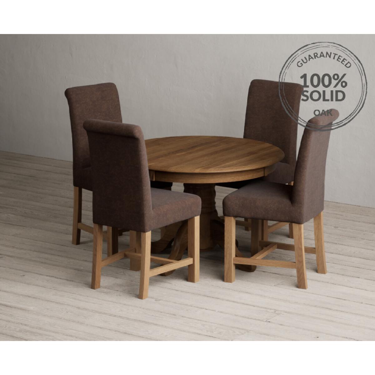 Extending Hertford 100cm - 130cm Rustic Oak Pedestal Dining Table with 4 Natural Scroll Back Chairs – image 45