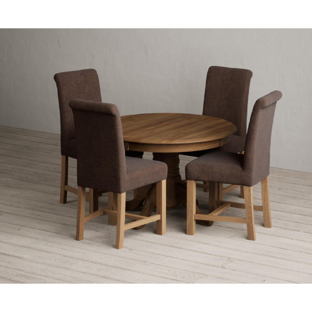 Extending Hertford 100cm - 130cm Rustic Oak Pedestal Dining Table with 4 Natural Scroll Back Chairs – image 46