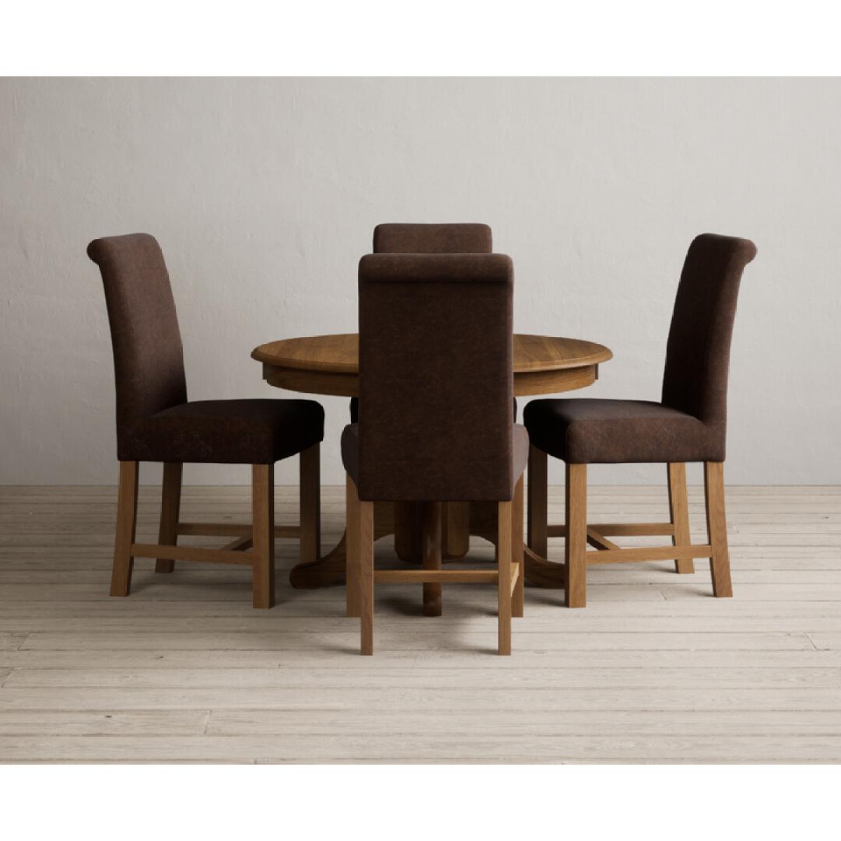 Extending Hertford 100cm - 130cm Rustic Oak Pedestal Dining Table with 4 Natural Scroll Back Chairs – image 47