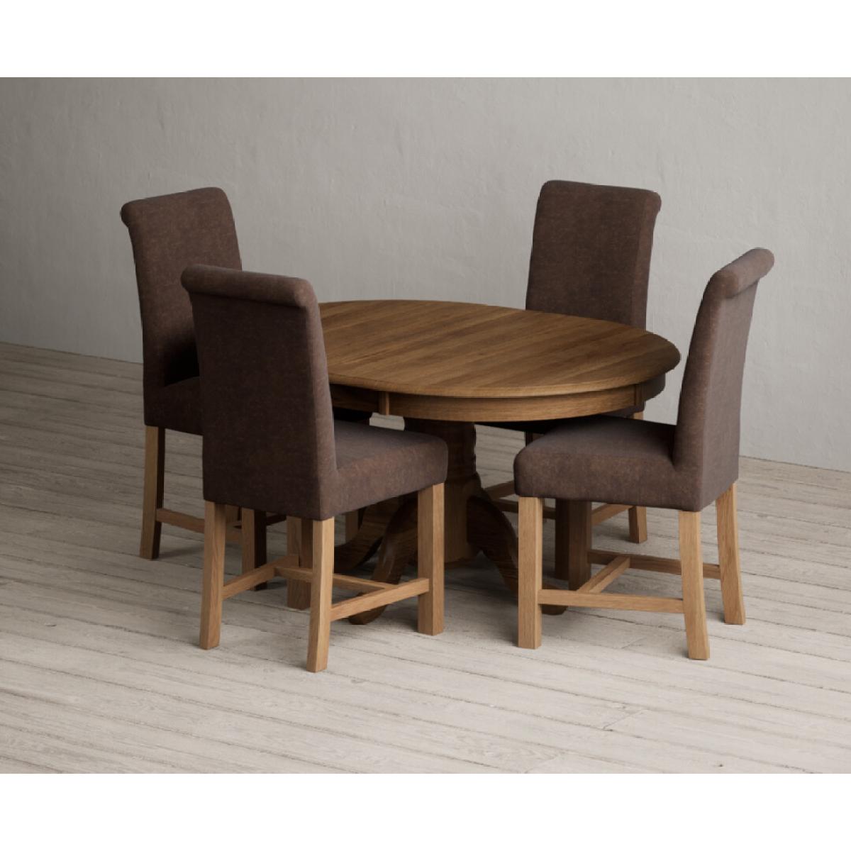 Extending Hertford 100cm - 130cm Rustic Oak Pedestal Dining Table with 4 Natural Scroll Back Chairs – image 49