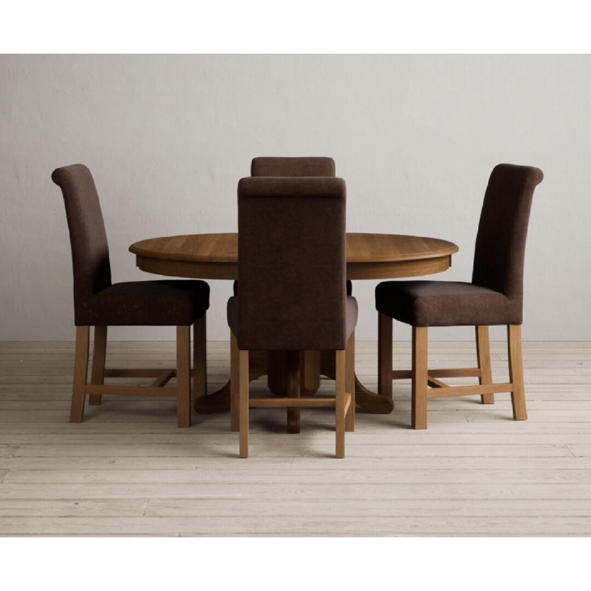 Extending Hertford 100cm - 130cm Rustic Oak Pedestal Dining Table with 4 Natural Scroll Back Chairs – image 50