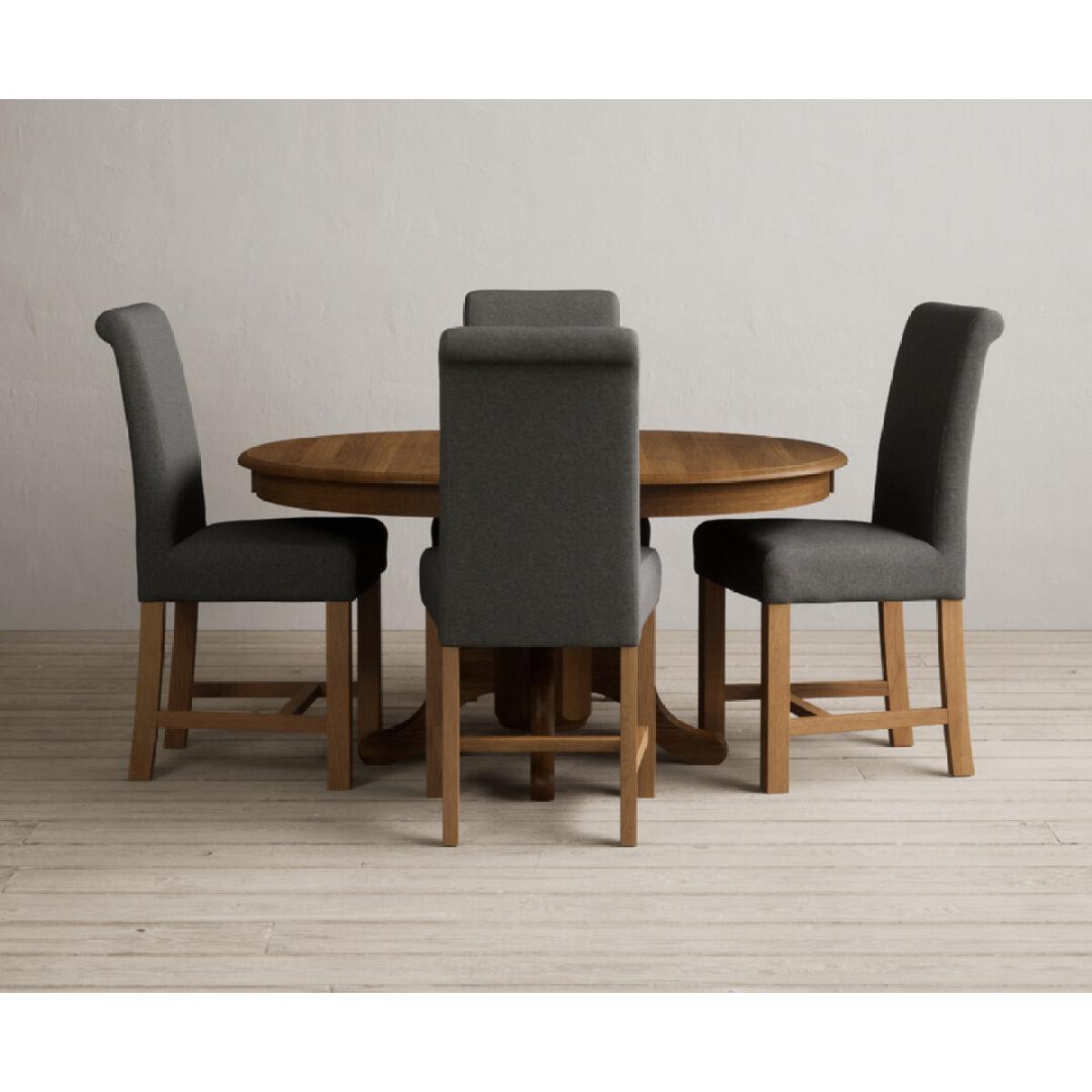 Extending Hertford 100cm - 130cm Rustic Oak Pedestal Dining Table with 4 Natural Scroll Back Chairs – image 6