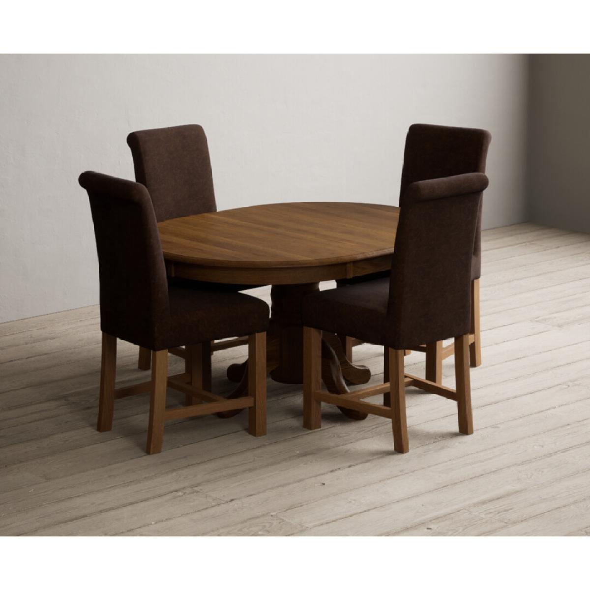 Extending Hertford 100cm - 130cm Rustic Oak Pedestal Dining Table with 4 Natural Scroll Back Chairs – image 51