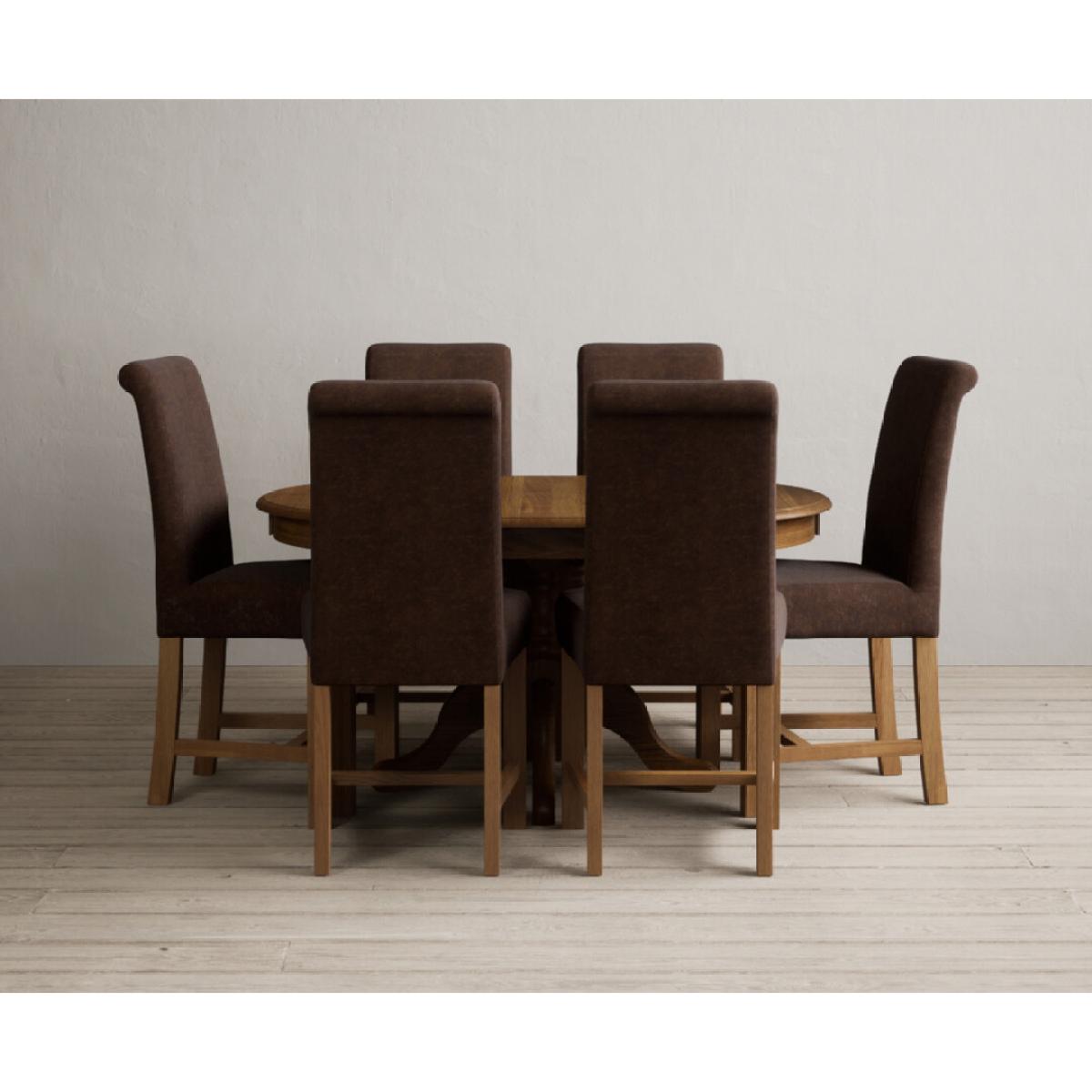 Extending Hertford 100cm - 130cm Rustic Oak Pedestal Dining Table with 4 Natural Scroll Back Chairs – image 53