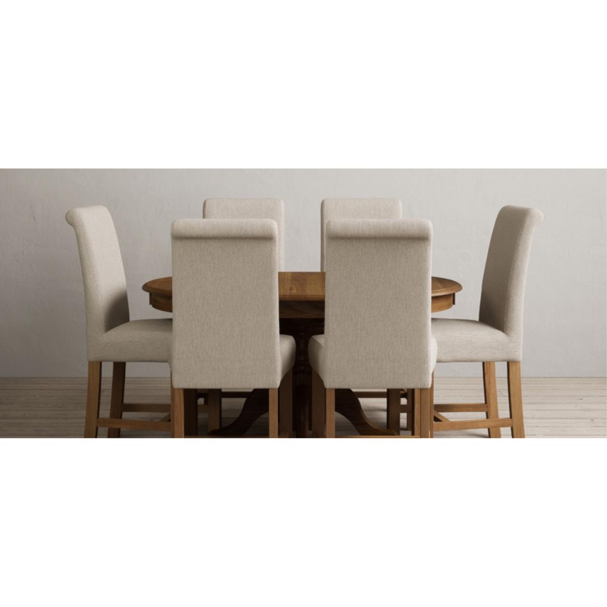 Extending Hertford 100cm - 130cm Rustic Oak Pedestal Dining Table with 4 Natural Scroll Back Chairs – image 59