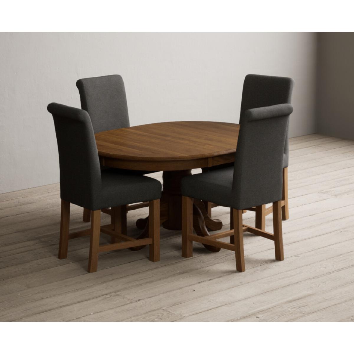 Extending Hertford 100cm - 130cm Rustic Oak Pedestal Dining Table with 4 Natural Scroll Back Chairs – image 7