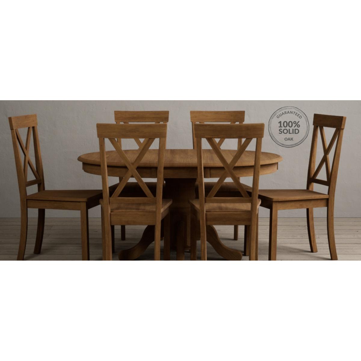 Extending Hertford 100cm - 130cm Rustic Oak Pedestal Dining Table with 4 Natural Scroll Back Chairs – image 67