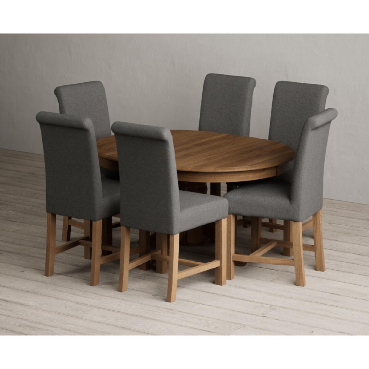 Extending Hertford 100cm - 130cm Rustic Oak Pedestal Dining Table with 4 Natural Scroll Back Chairs – image 8