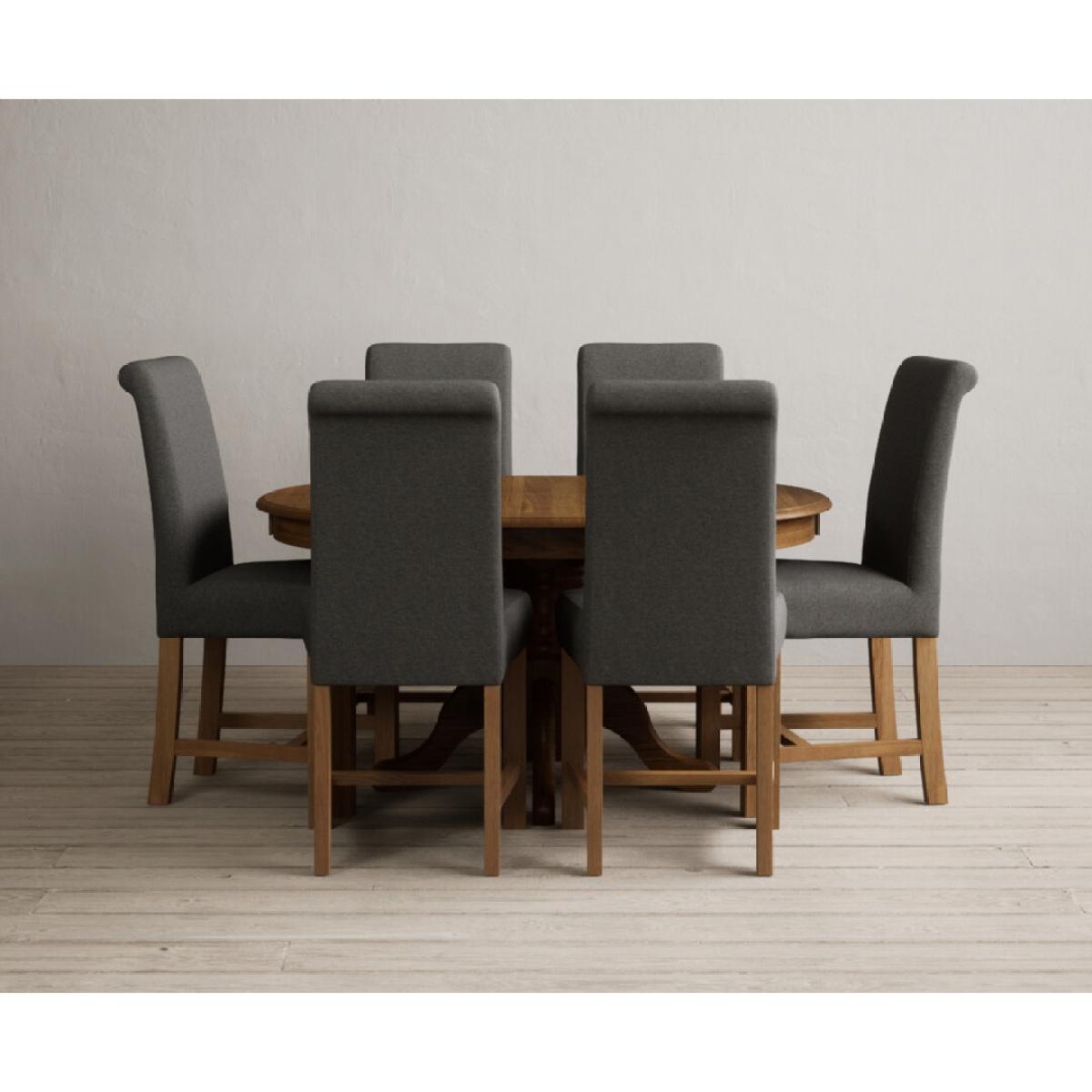 Extending Hertford 100cm - 130cm Rustic Oak Pedestal Dining Table with 4 Natural Scroll Back Chairs – image 9