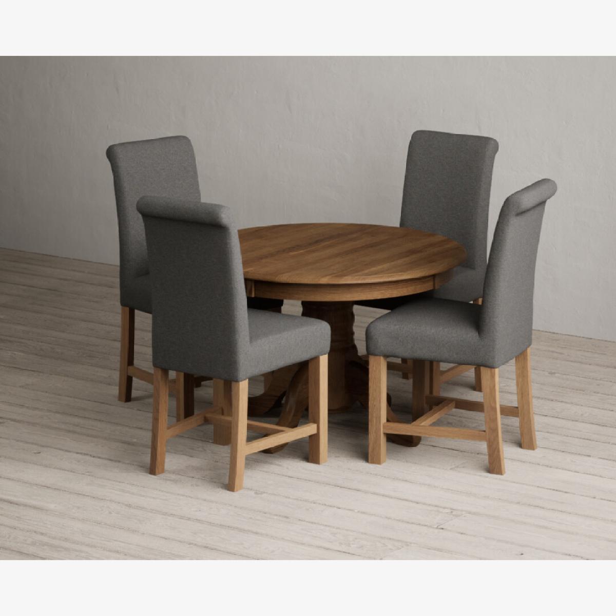 Extending Hertford 100cm - 130cm Rustic Oak Pedestal Dining Table with 4 Natural Scroll Back Chairs – image 1