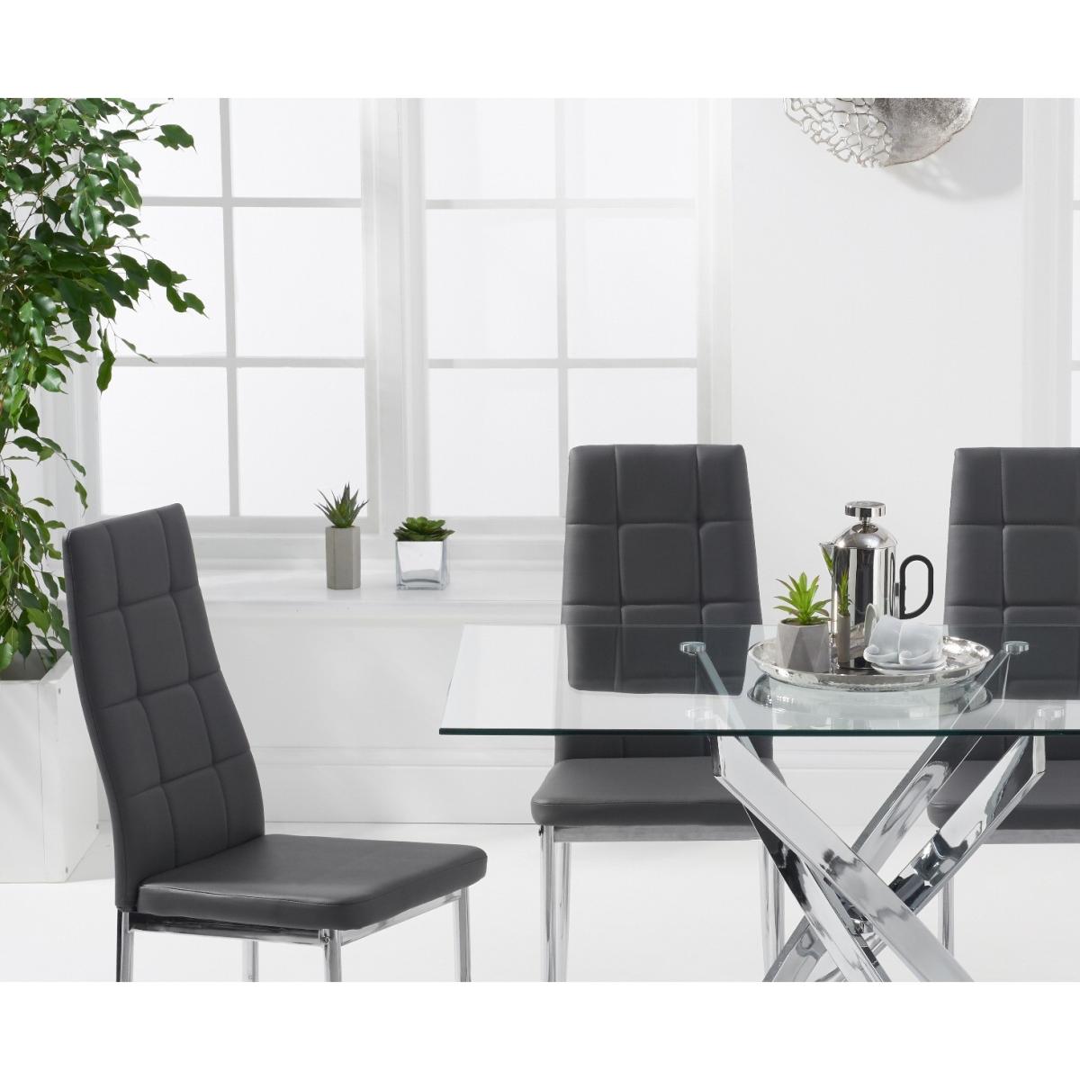 Denver 120cm Rectangular Glass Dining Table with 6 Grey Angelo Faux Leather Chairs – image 2
