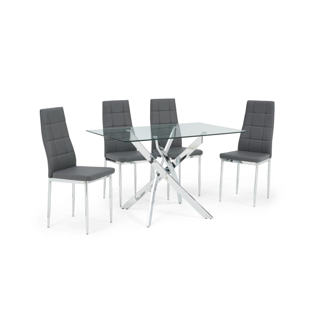 Denver 120cm Rectangular Glass Dining Table with 6 Grey Angelo Faux Leather Chairs – image 6
