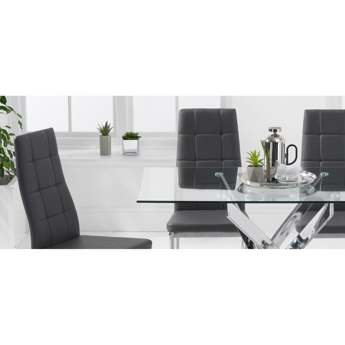 Denver 120cm Rectangular Glass Dining Table with 6 Grey Angelo Faux Leather Chairs – image 8