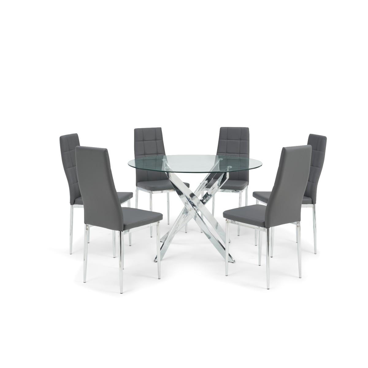 Denver 110cm Glass Dining Table with 4 Grey Angelo Faux Leather Chairs – image 7