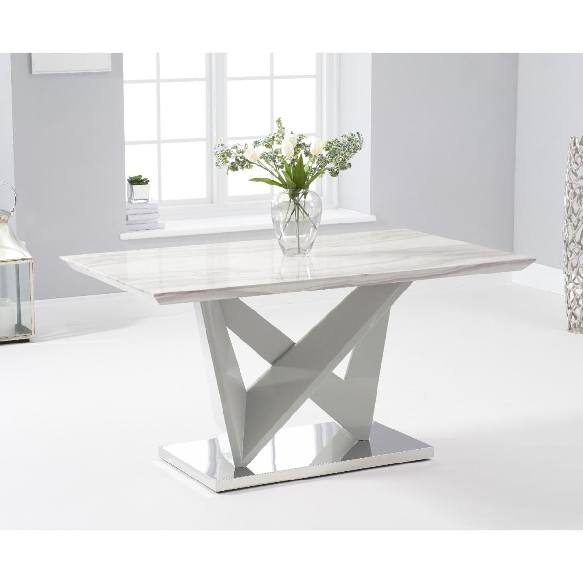 Reims 150cm Marble Effect Carrera Light Grey Dining Table With 6 Grey Hampstead Dining Chairs – image 3