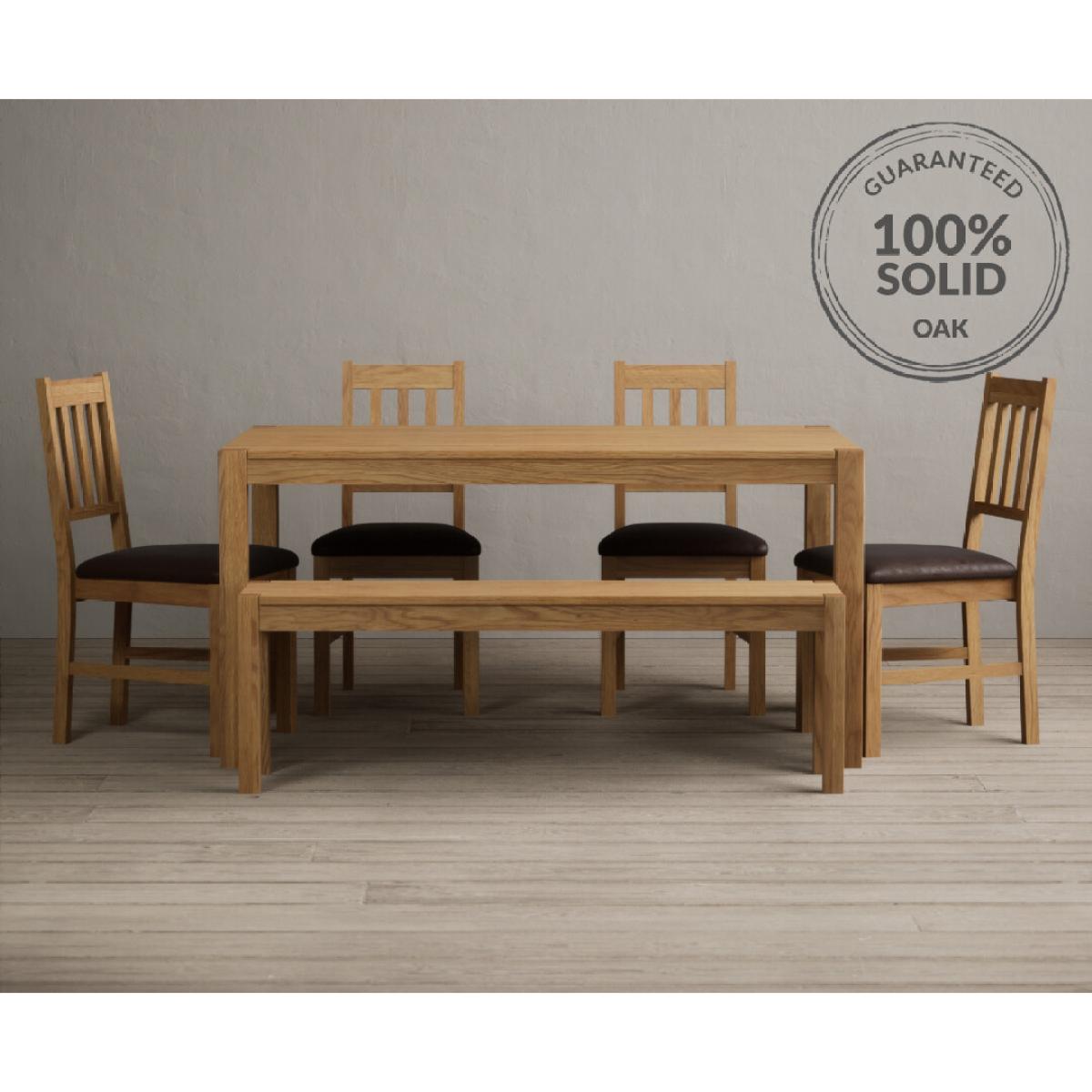 York 150cm Solid Oak Dining Table with 4 Linen York Chairs with 1 Oak Bench – image 2