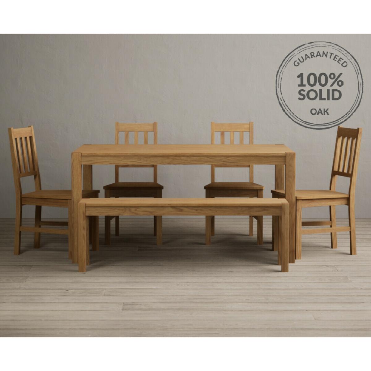 York 150cm Solid Oak Dining Table with 4 Linen York Chairs with 1 Oak Bench – image 6