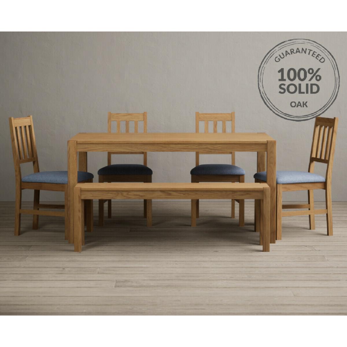 York 150cm Solid Oak Dining Table with 4 Linen York Chairs with 1 Oak Bench – image 7