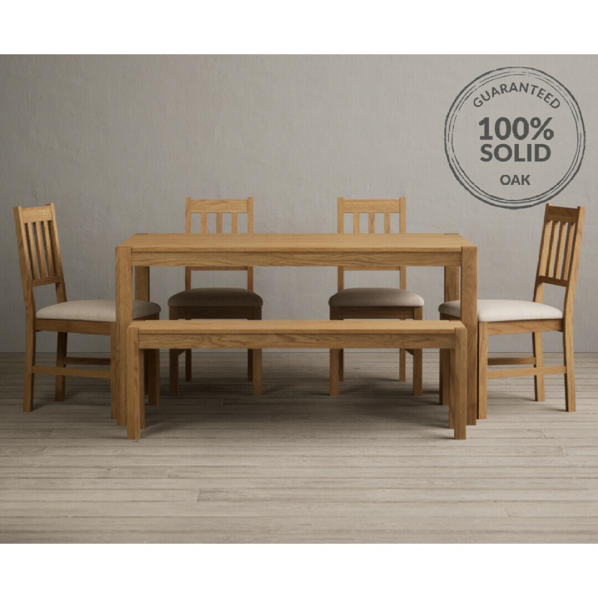 York 150cm Solid Oak Dining Table with 4 Linen York Chairs with 1 Oak Bench – image 8