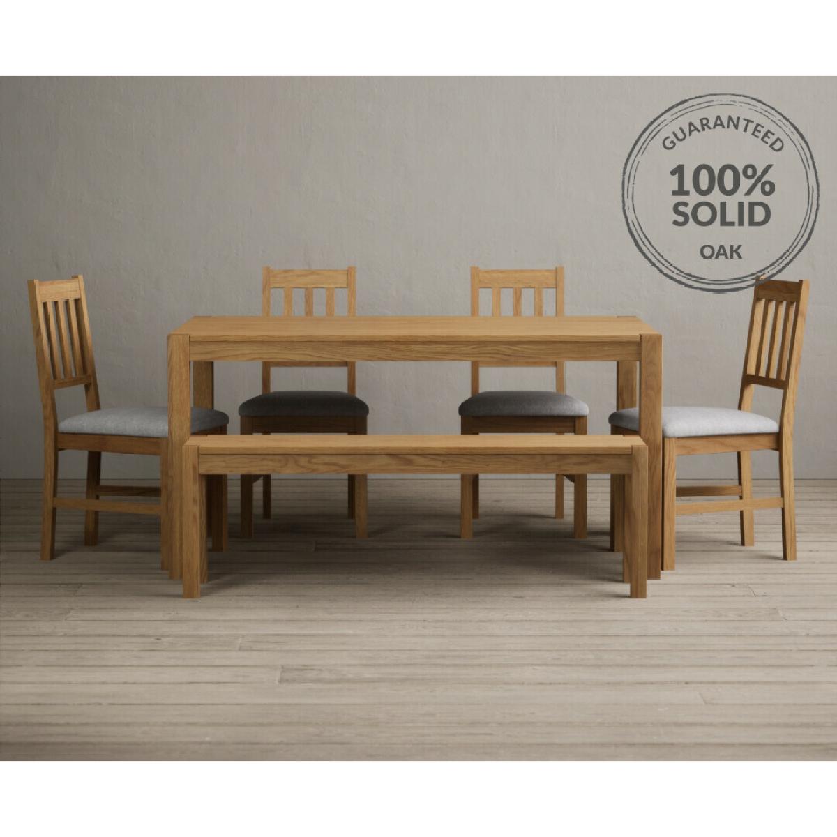 York 150cm Solid Oak Dining Table with 4 Linen York Chairs with 1 Oak Bench – image 9