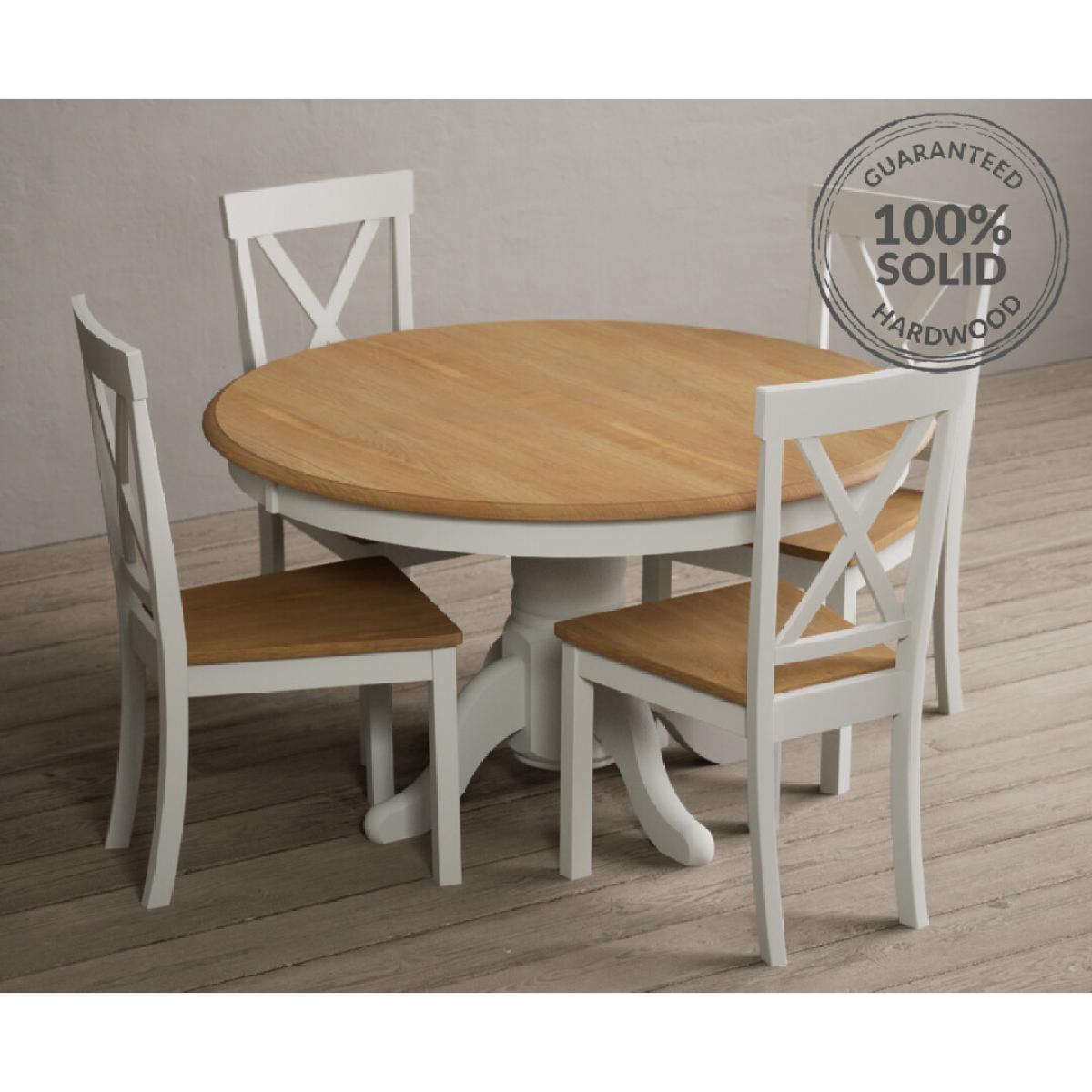 Hertford 120cm Fixed Top Oak and Signal White Painted Dining Table with 4 Linen Hertford Chairs – image 2