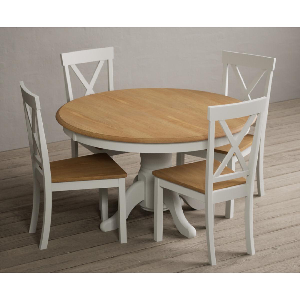 Hertford 120cm Fixed Top Oak and Signal White Painted Dining Table with 4 Linen Hertford Chairs – image 3