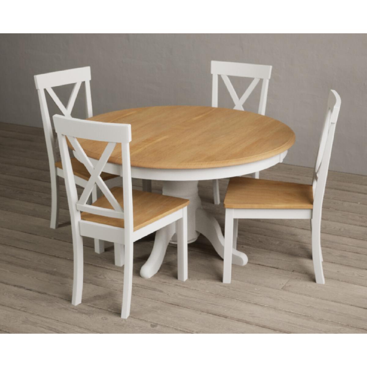 Hertford 120cm Fixed Top Oak and Signal White Painted Dining Table with 4 Linen Hertford Chairs – image 4